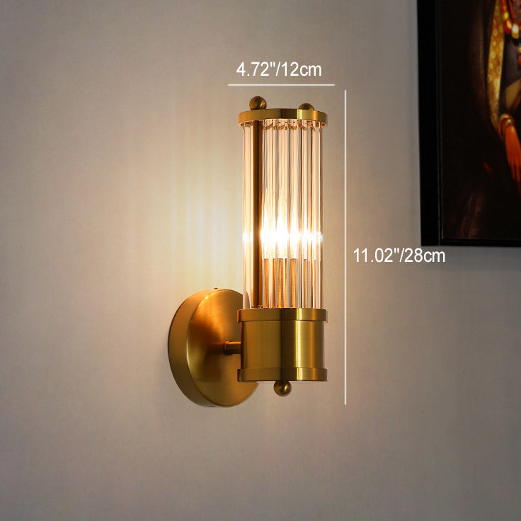 Lámpara de Aplique de Pared Moderna Minimalista con Marco de Cilindro de Hierro y Cobre y Pantalla de Vidrio de 1/2 Luces para Sala de Estar 