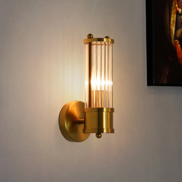 Lámpara de Aplique de Pared Moderna Minimalista con Marco de Cilindro de Hierro y Cobre y Pantalla de Vidrio de 1/2 Luces para Sala de Estar 