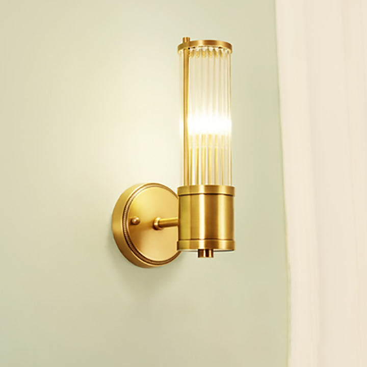 Lámpara de Aplique de Pared Moderna Minimalista con Marco de Cilindro de Hierro y Cobre y Pantalla de Vidrio de 1/2 Luces para Sala de Estar 