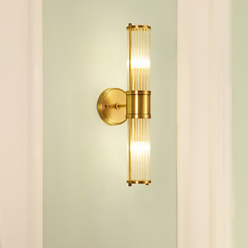 Lámpara de Aplique de Pared Moderna Minimalista con Marco de Cilindro de Hierro y Cobre y Pantalla de Vidrio de 1/2 Luces para Sala de Estar 