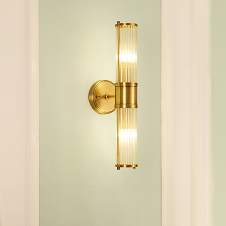 Lámpara de Aplique de Pared Moderna Minimalista con Marco de Cilindro de Hierro y Cobre y Pantalla de Vidrio de 1/2 Luces para Sala de Estar 