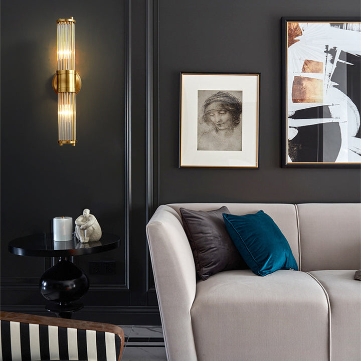 Lámpara de Aplique de Pared Moderna Minimalista con Marco de Cilindro de Hierro y Cobre y Pantalla de Vidrio de 1/2 Luces para Sala de Estar 
