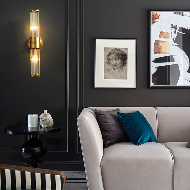 Moderne minimalistische Zylinder Eisen Kupfer Rahmen Glas Schatten 1/2 Licht Wandleuchte Lampe für Wohnzimmer 
