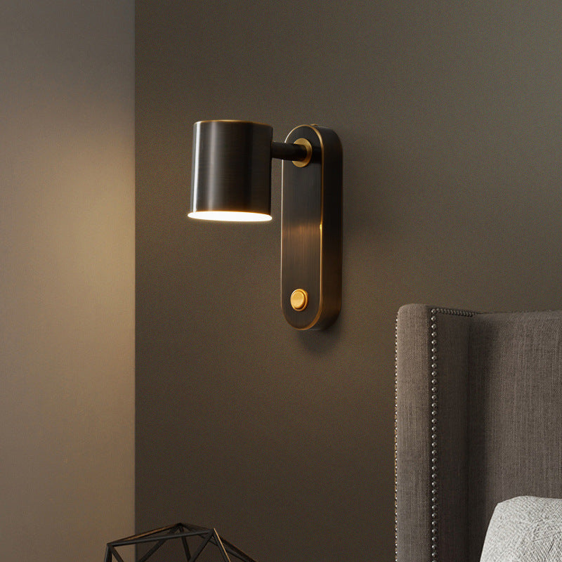 Applique murale LED ovale cylindrique rotative nordique contemporaine en cuivre pour chambre à coucher 