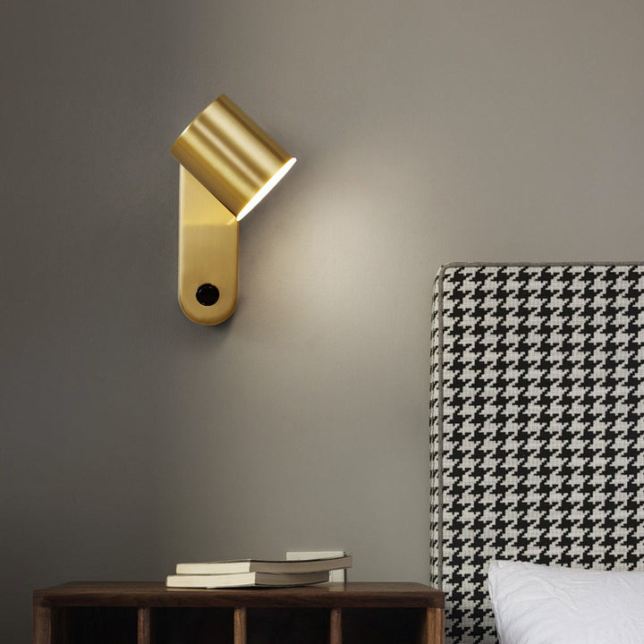 Applique murale LED ovale cylindrique rotative nordique contemporaine en cuivre pour chambre à coucher 