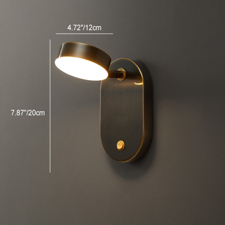 Applique murale LED ovale cylindrique rotative nordique contemporaine en cuivre pour chambre à coucher 