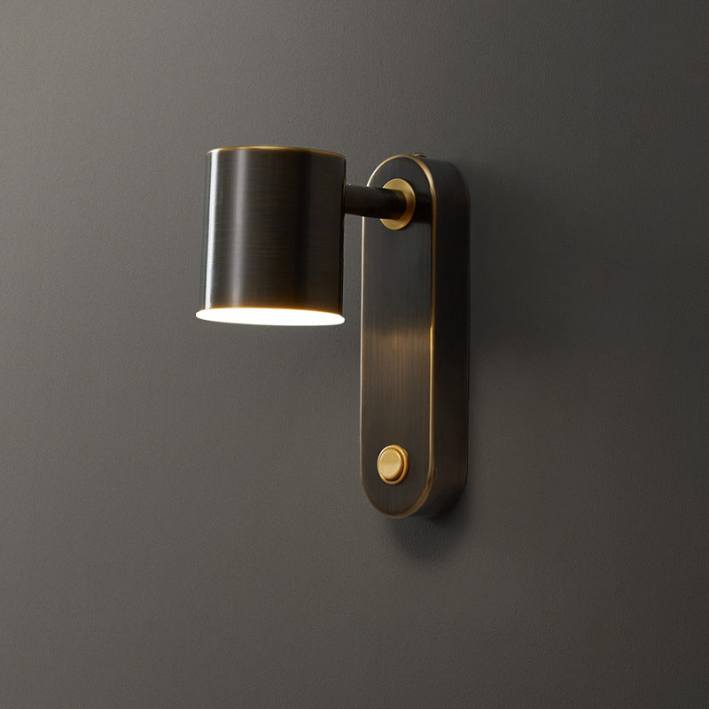 Applique murale LED ovale cylindrique rotative nordique contemporaine en cuivre pour chambre à coucher 