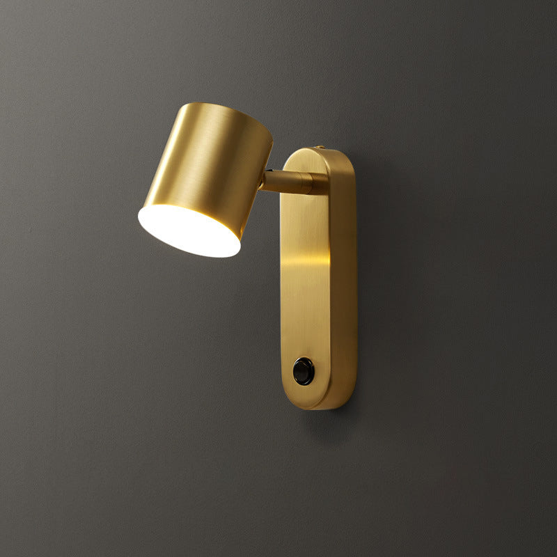Applique murale LED ovale cylindrique rotative nordique contemporaine en cuivre pour chambre à coucher 