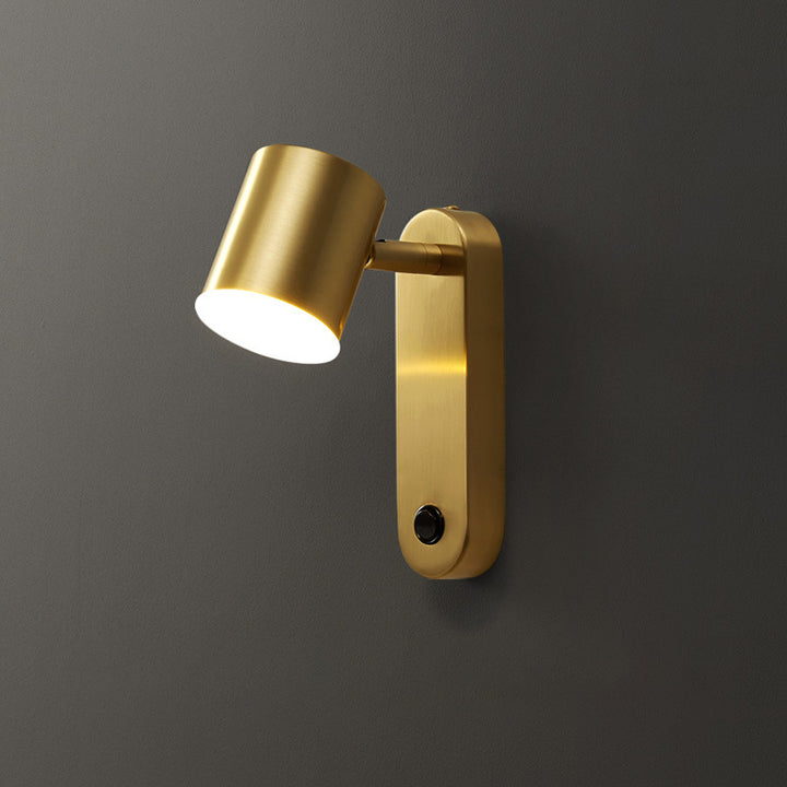 Applique murale LED ovale cylindrique rotative nordique contemporaine en cuivre pour chambre à coucher 
