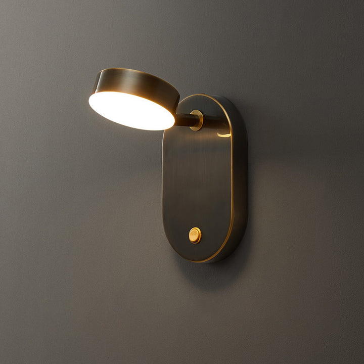Applique murale LED ovale cylindrique rotative nordique contemporaine en cuivre pour chambre à coucher 
