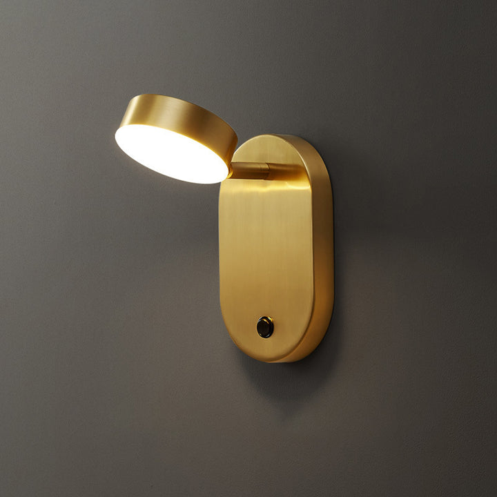 Applique murale LED ovale cylindrique rotative nordique contemporaine en cuivre pour chambre à coucher 