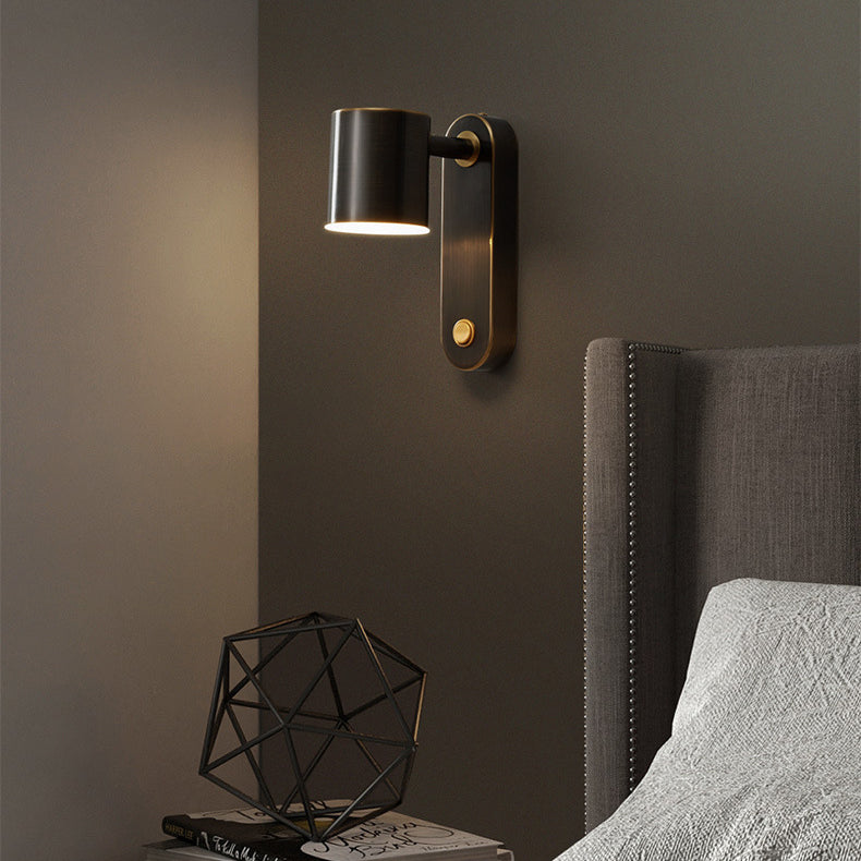 Applique murale LED ovale cylindrique rotative nordique contemporaine en cuivre pour chambre à coucher 