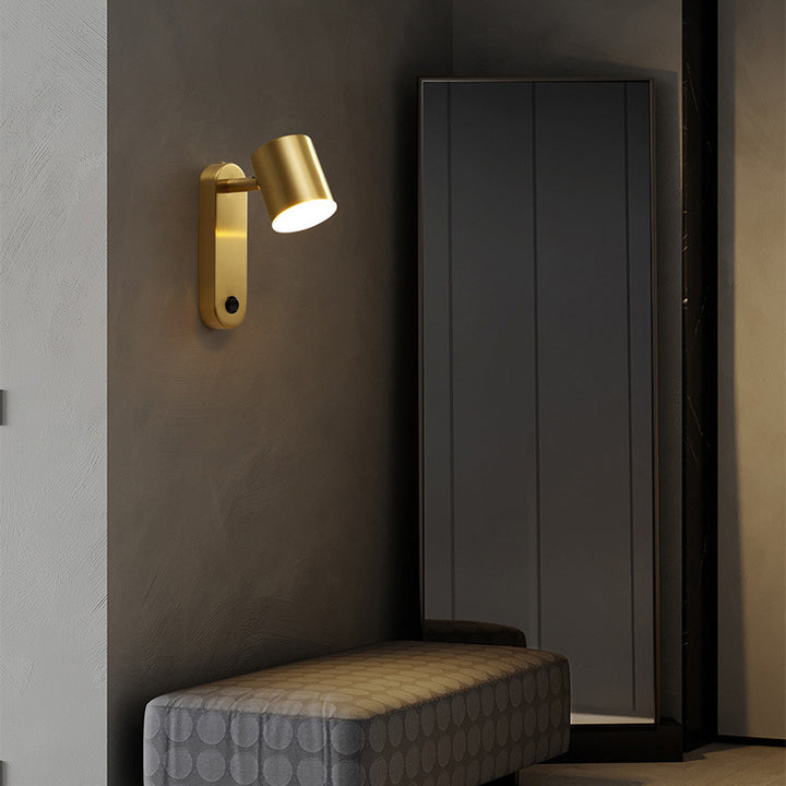 Applique murale LED ovale cylindrique rotative nordique contemporaine en cuivre pour chambre à coucher 