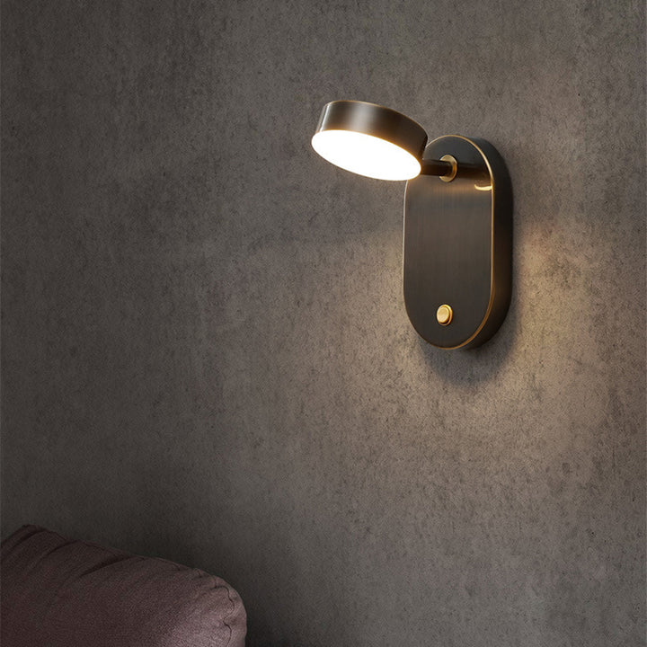 Applique murale LED ovale cylindrique rotative nordique contemporaine en cuivre pour chambre à coucher 