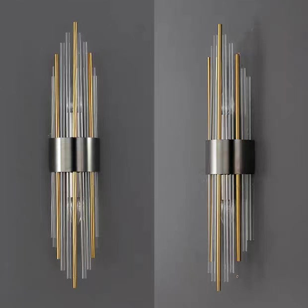 Applique murale contemporaine nordique en tube rond en acier inoxydable avec cristal à 2 lumières pour salon 