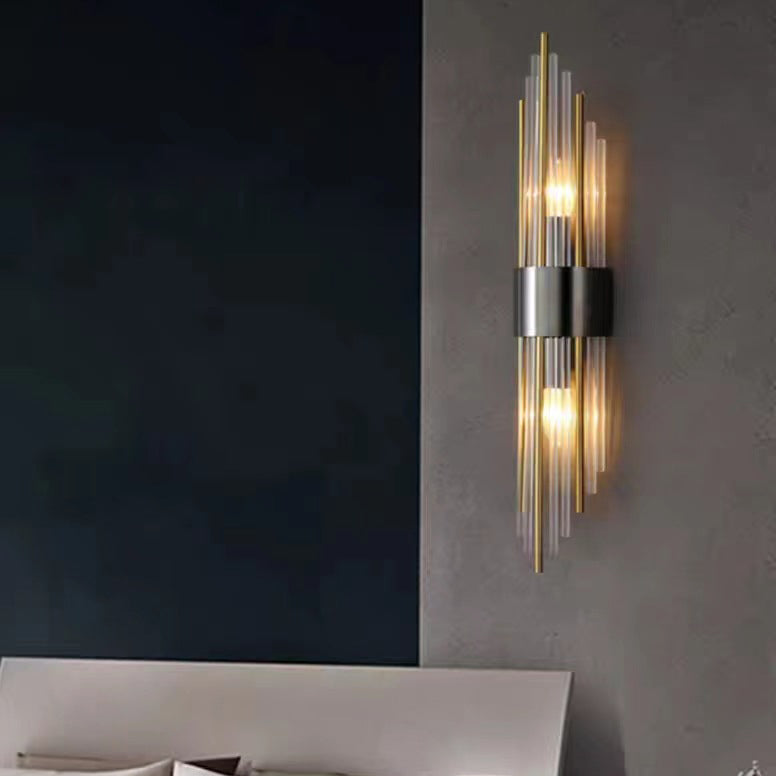 Applique murale contemporaine nordique en tube rond en acier inoxydable avec cristal à 2 lumières pour salon 