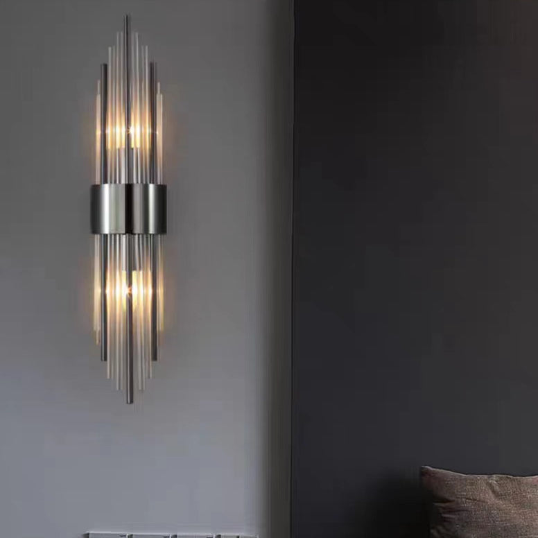 Applique murale contemporaine nordique en tube rond en acier inoxydable avec cristal à 2 lumières pour salon 