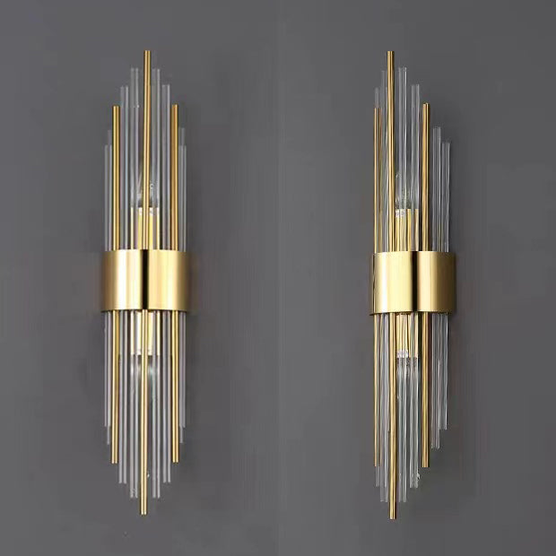 Applique murale contemporaine nordique en tube rond en acier inoxydable avec cristal à 2 lumières pour salon 