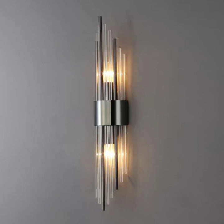 Applique murale contemporaine nordique en tube rond en acier inoxydable avec cristal à 2 lumières pour salon 