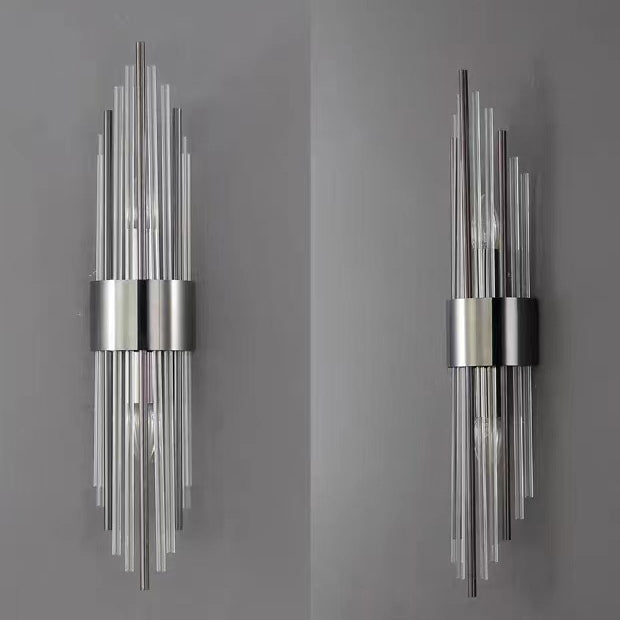 Applique murale contemporaine nordique en tube rond en acier inoxydable avec cristal à 2 lumières pour salon 