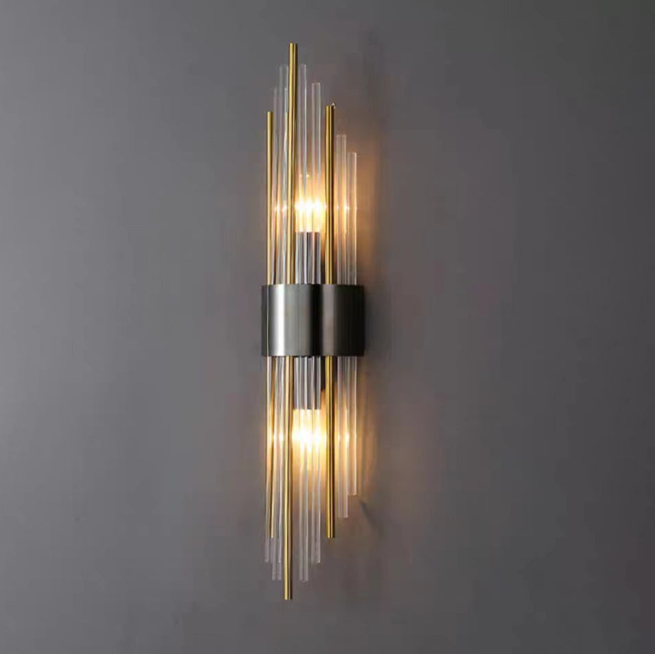 Applique murale contemporaine nordique en tube rond en acier inoxydable avec cristal à 2 lumières pour salon 