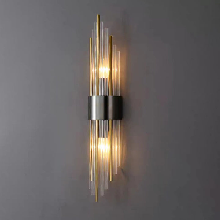 Applique murale contemporaine nordique en tube rond en acier inoxydable avec cristal à 2 lumières pour salon 