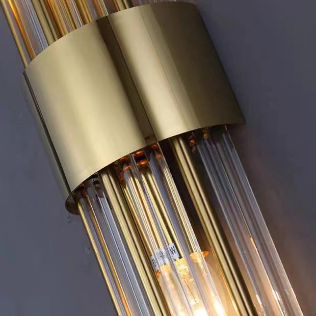 Applique murale contemporaine nordique en tube rond en acier inoxydable avec cristal à 2 lumières pour salon 