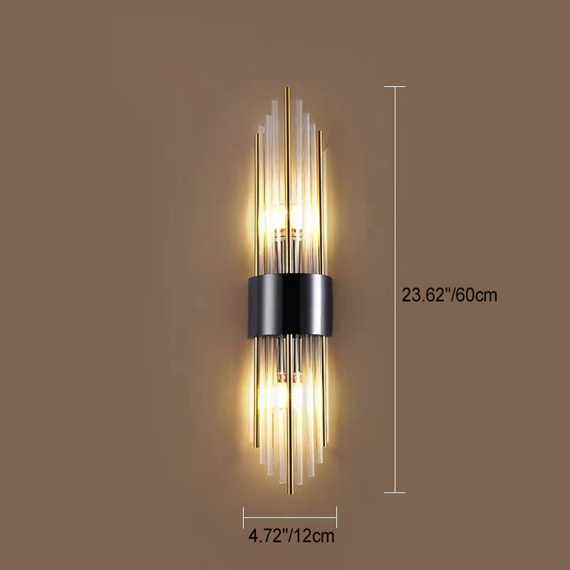 Applique murale contemporaine nordique en tube rond en acier inoxydable avec cristal à 2 lumières pour salon 