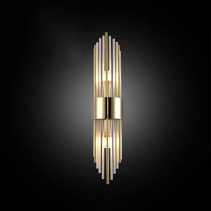 Applique murale contemporaine nordique en tube rond en acier inoxydable avec cristal à 2 lumières pour salon 