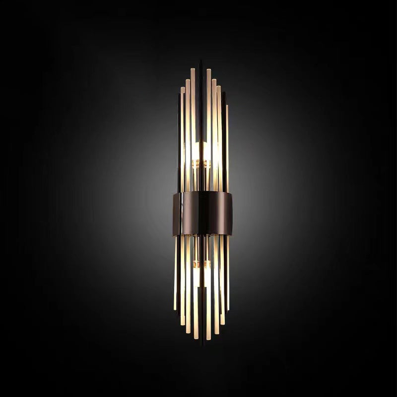 Applique murale contemporaine nordique en tube rond en acier inoxydable avec cristal à 2 lumières pour salon 