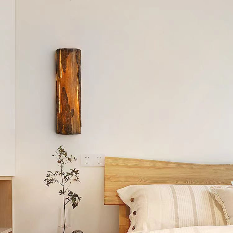 Contemporary Retro Cylinder Faux Rock Stump Resin LED Wall Sconce Lamp For Living Room