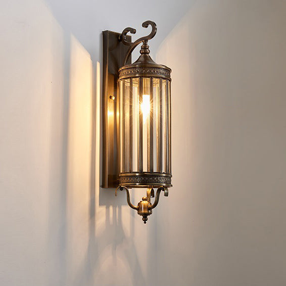 Applique Murale Moderne de Luxe Étanche Ligne Cylindre Cadre en Cuivre Abat-jour en Verre 1/3/6 Lumière pour Jardin 