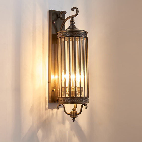Applique Murale Moderne de Luxe Étanche Ligne Cylindre Cadre en Cuivre Abat-jour en Verre 1/3/6 Lumière pour Jardin 