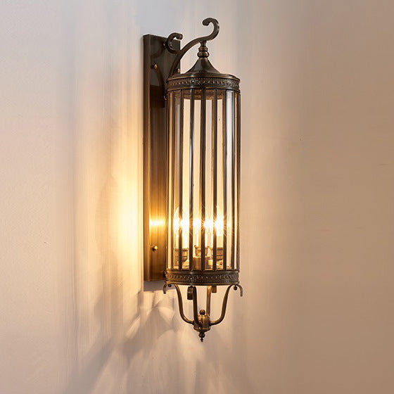 Applique Murale Moderne de Luxe Étanche Ligne Cylindre Cadre en Cuivre Abat-jour en Verre 1/3/6 Lumière pour Jardin 