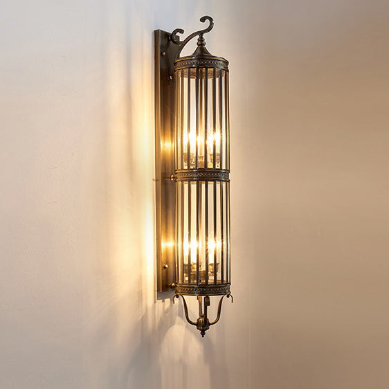 Applique Murale Moderne de Luxe Étanche Ligne Cylindre Cadre en Cuivre Abat-jour en Verre 1/3/6 Lumière pour Jardin 