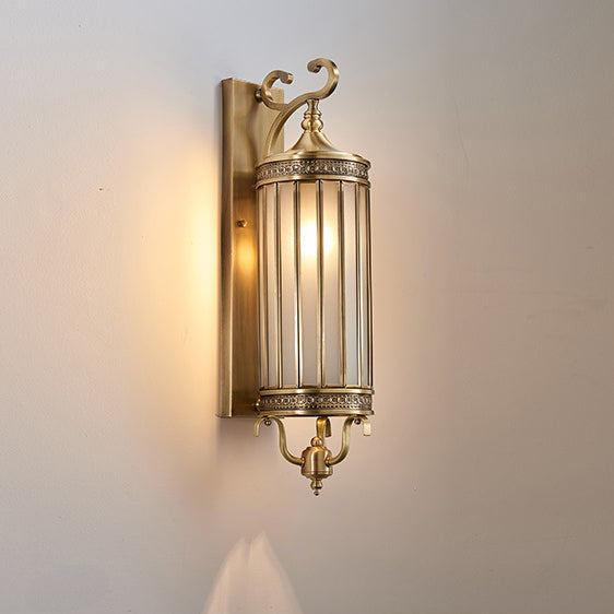 Applique Murale Moderne de Luxe Étanche Ligne Cylindre Cadre en Cuivre Abat-jour en Verre 1/3/6 Lumière pour Jardin 