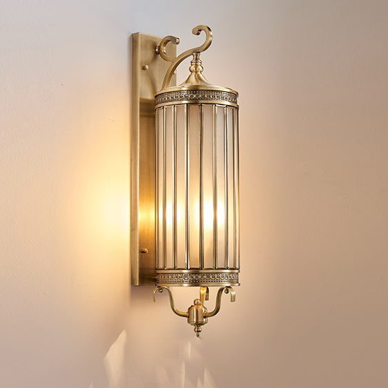 Applique Murale Moderne de Luxe Étanche Ligne Cylindre Cadre en Cuivre Abat-jour en Verre 1/3/6 Lumière pour Jardin 