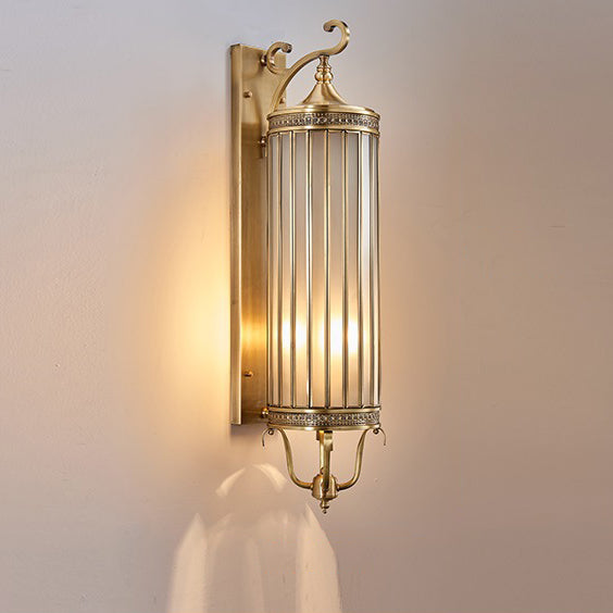 Applique Murale Moderne de Luxe Étanche Ligne Cylindre Cadre en Cuivre Abat-jour en Verre 1/3/6 Lumière pour Jardin 