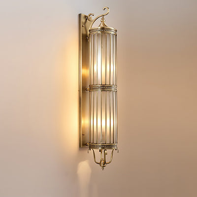 Applique Murale Moderne de Luxe Étanche Ligne Cylindre Cadre en Cuivre Abat-jour en Verre 1/3/6 Lumière pour Jardin 