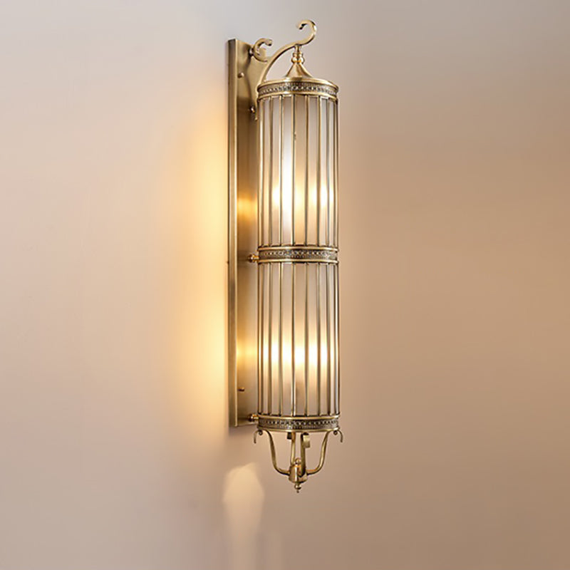 Applique Murale Moderne de Luxe Étanche Ligne Cylindre Cadre en Cuivre Abat-jour en Verre 1/3/6 Lumière pour Jardin 
