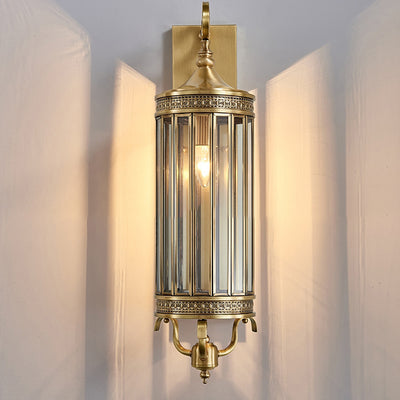 Applique Murale Moderne de Luxe Étanche Ligne Cylindre Cadre en Cuivre Abat-jour en Verre 1/3/6 Lumière pour Jardin 