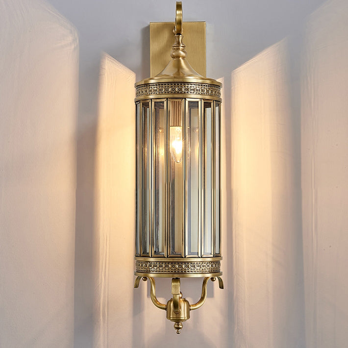 Applique Murale Moderne de Luxe Étanche Ligne Cylindre Cadre en Cuivre Abat-jour en Verre 1/3/6 Lumière pour Jardin 
