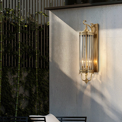 Applique Murale Moderne de Luxe Étanche Ligne Cylindre Cadre en Cuivre Abat-jour en Verre 1/3/6 Lumière pour Jardin 