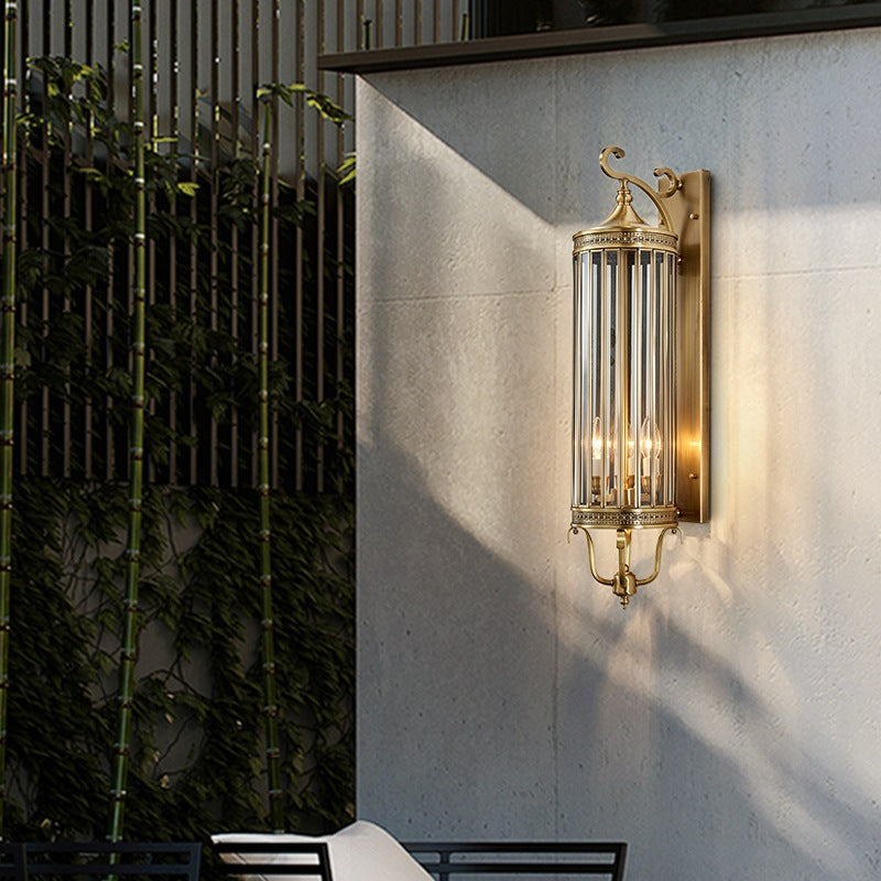 Applique Murale Moderne de Luxe Étanche Ligne Cylindre Cadre en Cuivre Abat-jour en Verre 1/3/6 Lumière pour Jardin 