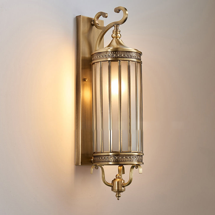 Applique Murale Moderne de Luxe Étanche Ligne Cylindre Cadre en Cuivre Abat-jour en Verre 1/3/6 Lumière pour Jardin 