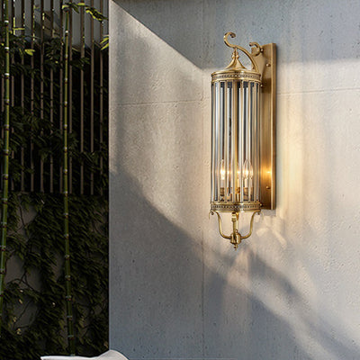 Applique Murale Moderne de Luxe Étanche Ligne Cylindre Cadre en Cuivre Abat-jour en Verre 1/3/6 Lumière pour Jardin 