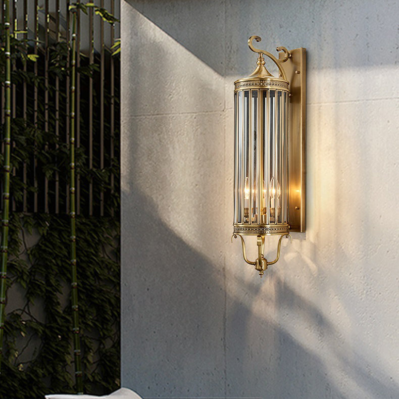 Applique Murale Moderne de Luxe Étanche Ligne Cylindre Cadre en Cuivre Abat-jour en Verre 1/3/6 Lumière pour Jardin 