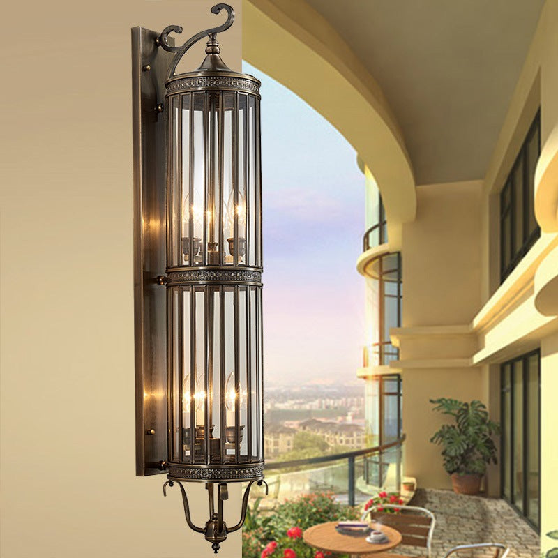 Applique Murale Moderne de Luxe Étanche Ligne Cylindre Cadre en Cuivre Abat-jour en Verre 1/3/6 Lumière pour Jardin 