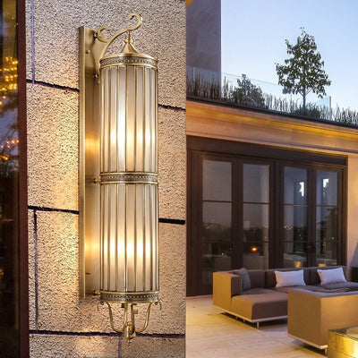 Applique Murale Moderne de Luxe Étanche Ligne Cylindre Cadre en Cuivre Abat-jour en Verre 1/3/6 Lumière pour Jardin 