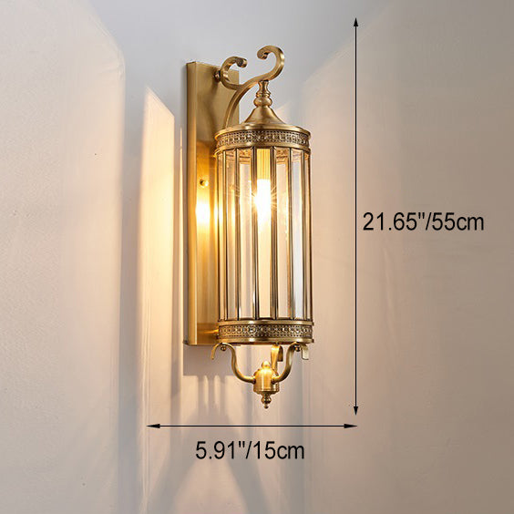 Applique Murale Moderne de Luxe Étanche Ligne Cylindre Cadre en Cuivre Abat-jour en Verre 1/3/6 Lumière pour Jardin 